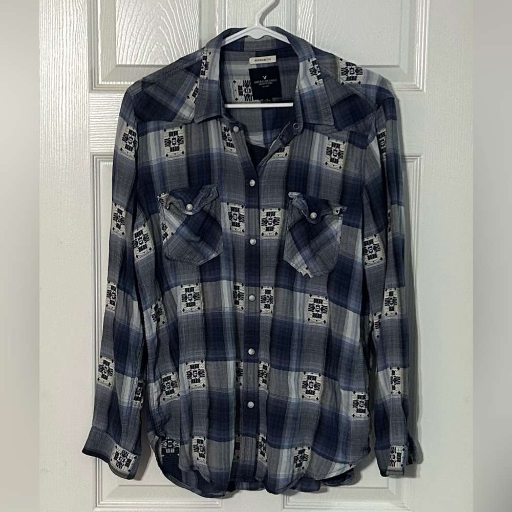American Eagle‎ Outfitters Navy and White Patterned Shirt